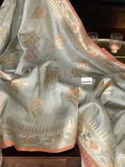 Silk Banarasi - Soft Fern Grey Rust