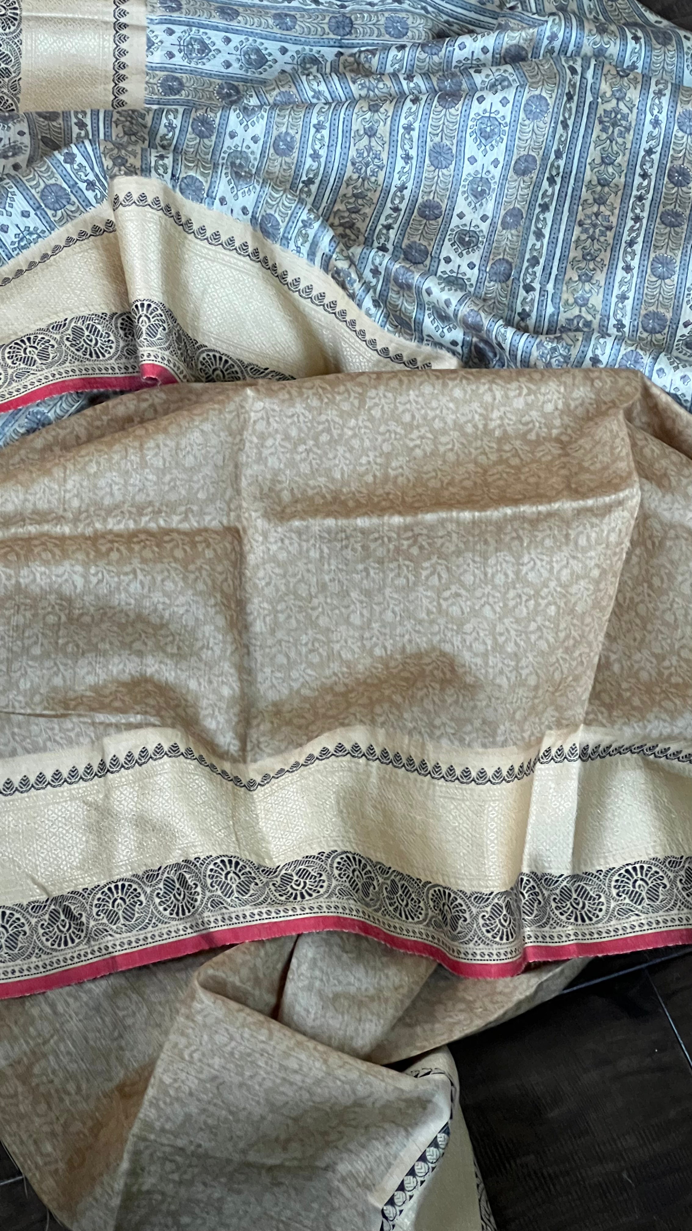 Muga Silk - Beige Black Printed