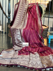 Tussar Silk Banarasi- Maroon Striped