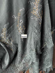 Kashmiri Stone Lace Stole - Black