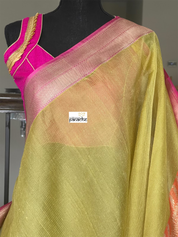 Pure Kora by Katan Silk Banarasi - Pista Green Pink Kadwa Woven