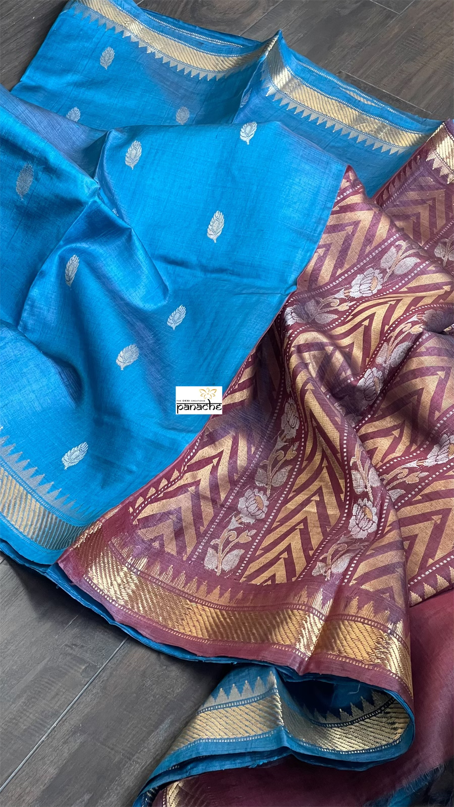 Pure Tussar Silk Woven - Royal Blue Maroon