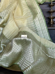Organza Silk Banarasi - Light Lemon Yellow Green Kadwa woven