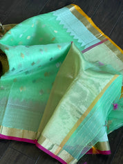 Pure Chanderi Organza Silk - Light Green Eknalya