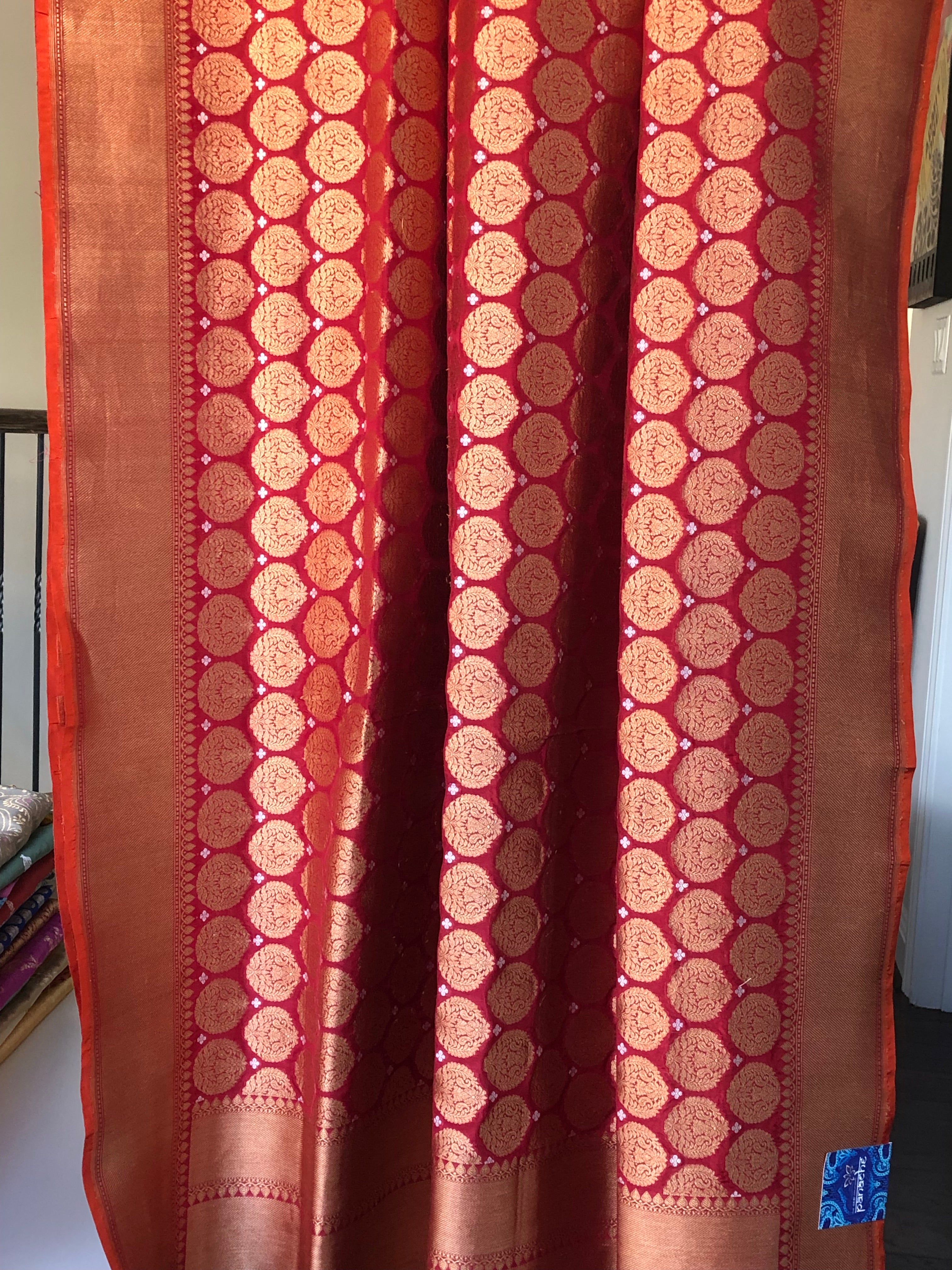 Pure Katan Silk Banarasi - Wine Red Antique Golden Zari