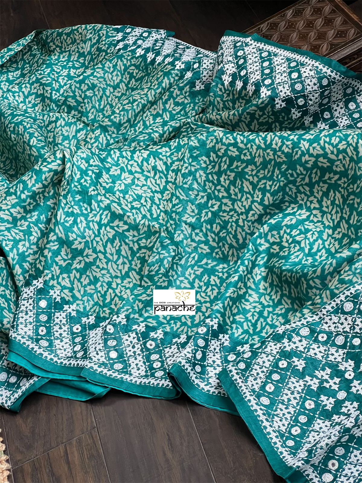 Pure Tussar Silk - Sea Green Embroidered