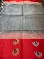 Pure Khadi Cotton Handloom - Grey Red Woven