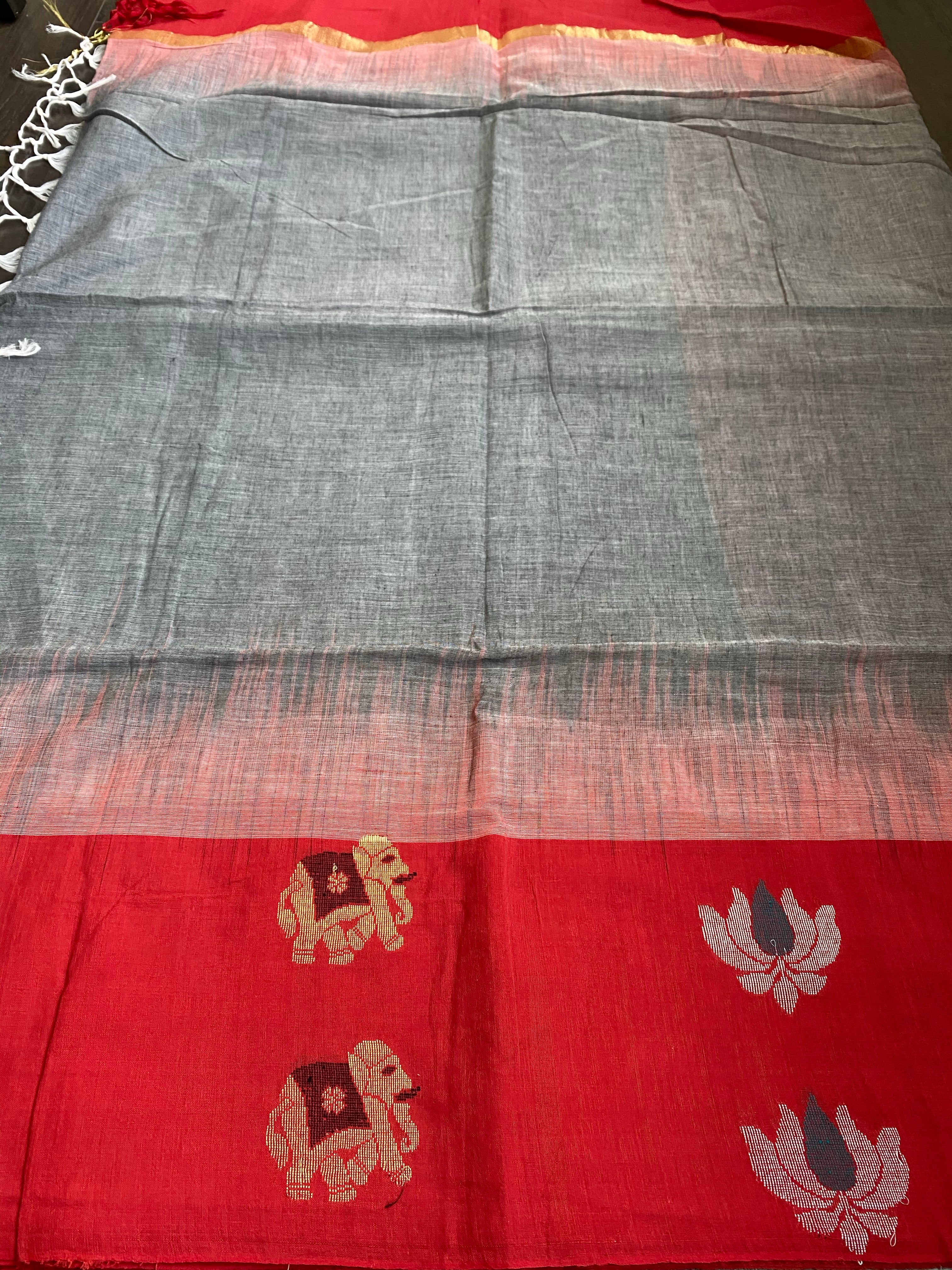 Pure Khadi Cotton Handloom - Grey Red Woven
