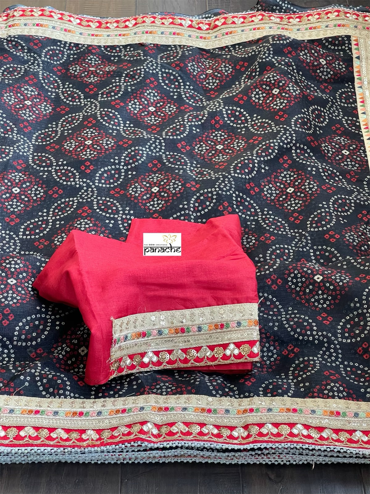 Kota Silk Bandhej - Black Red Printed