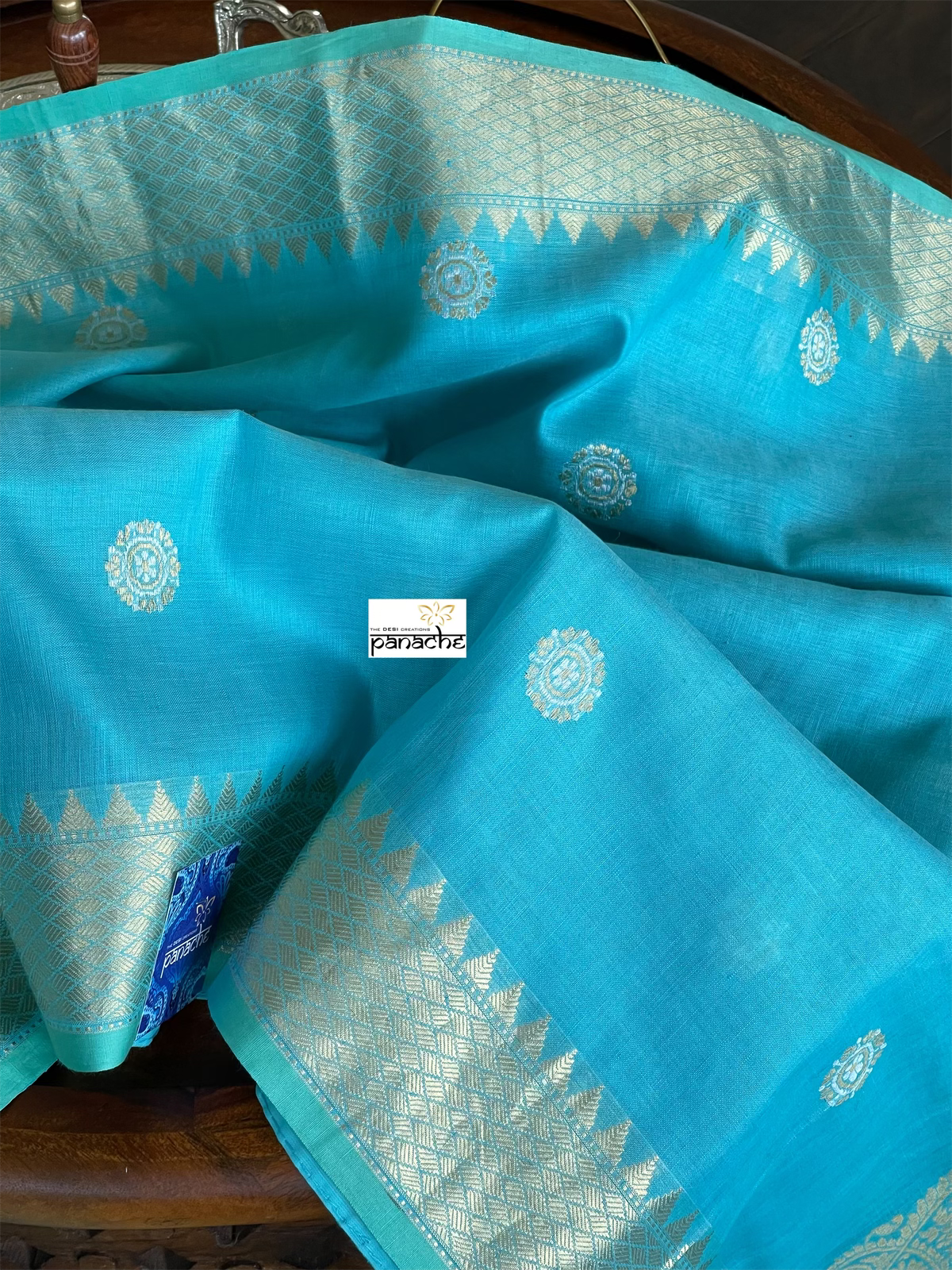Pure Malmal Cotton Banarasi - Firozi Blue Kadwa Zari Woven