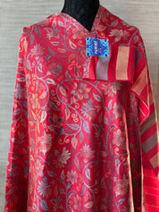 Kashmiri Semi Pashmina Stole - Red Multi 1 Resham Woven