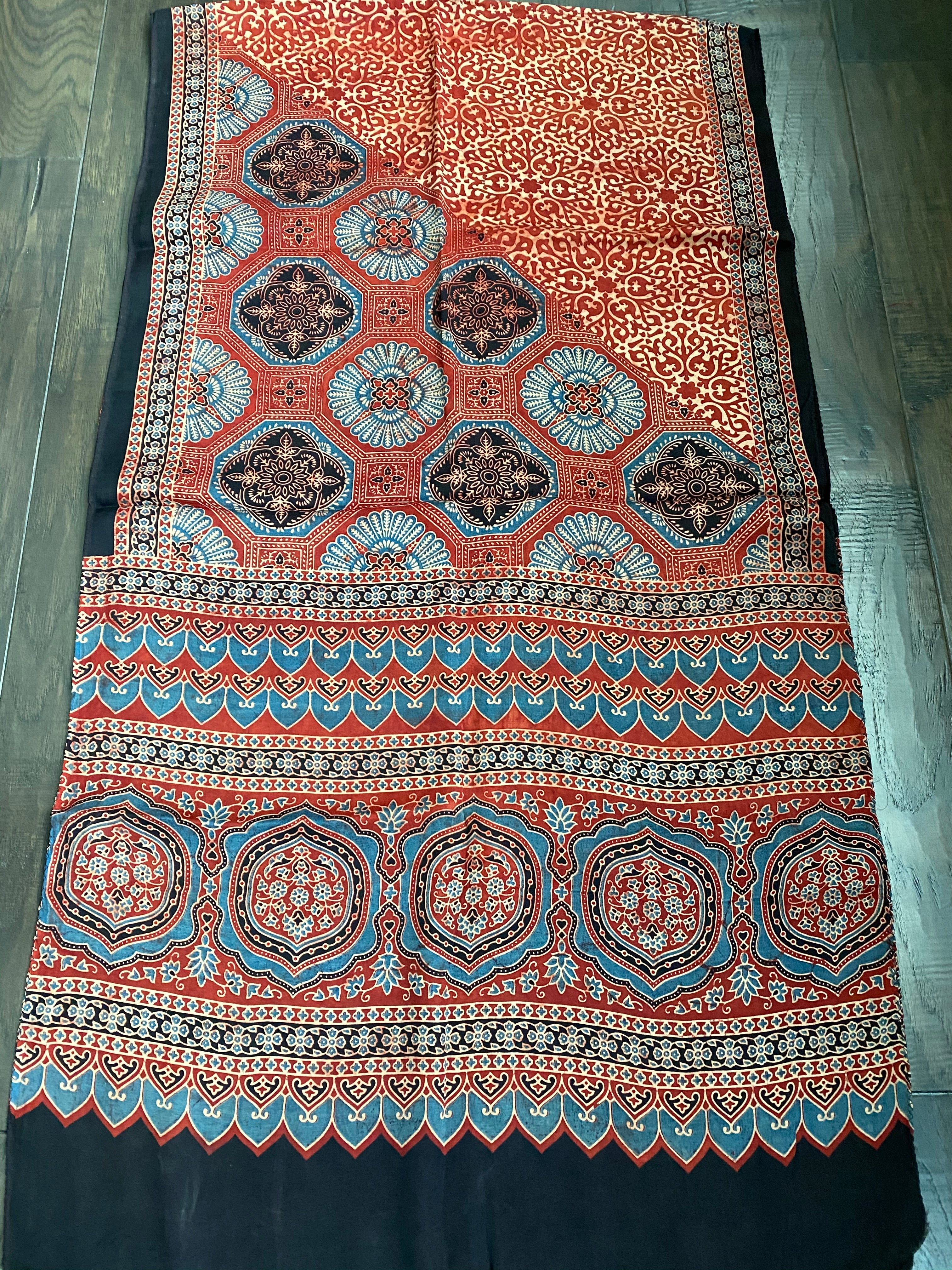 Stole Ajrakh Print - Maroon Black Teal 7