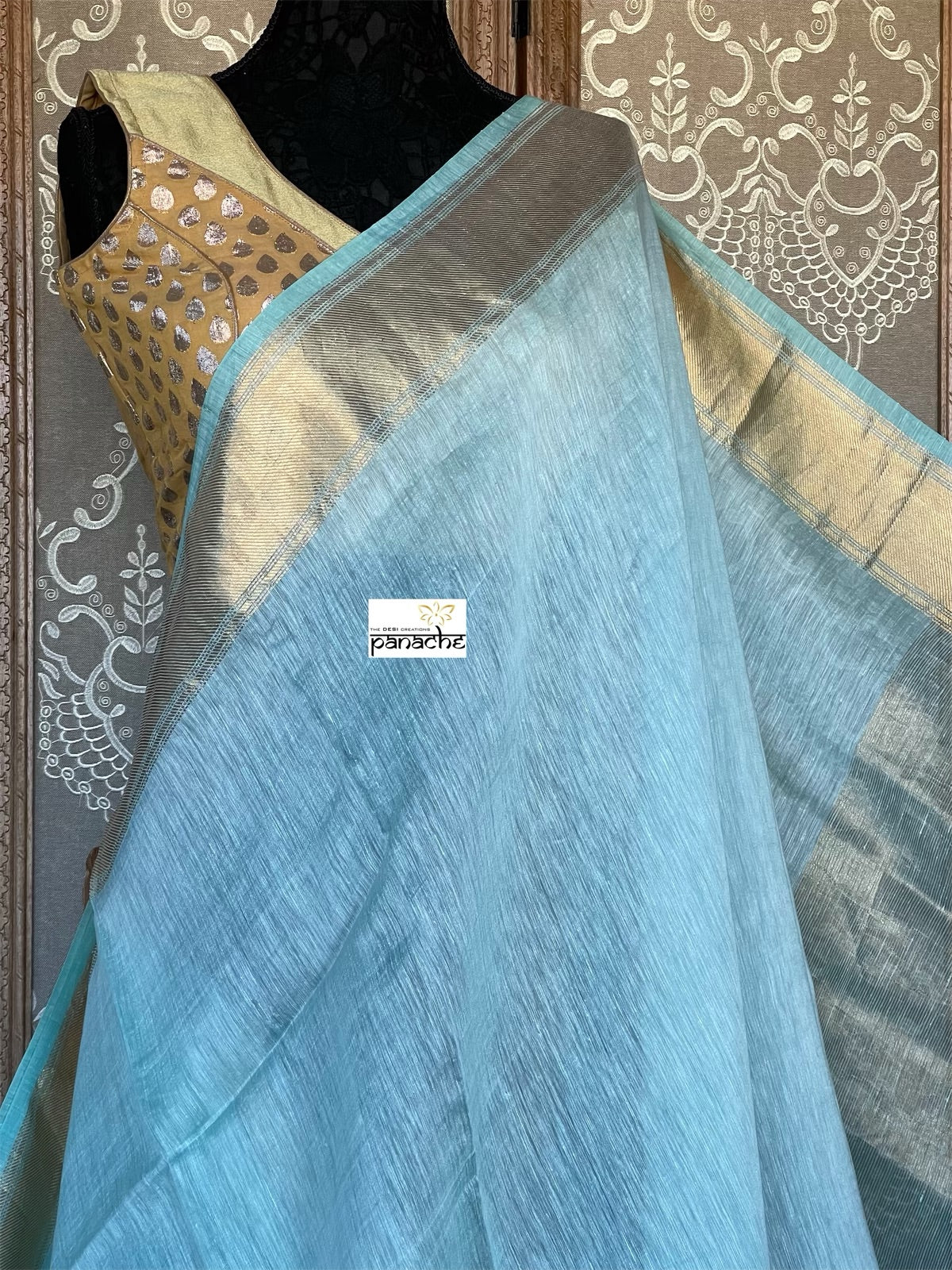Handloom Silk Linen - Light Mint Blue