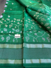 Pure Chanderi Silk - Green Silver Zari