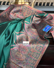 Muga Silk Pashmina Banarasi - Bottle Green Antique Golden Zari