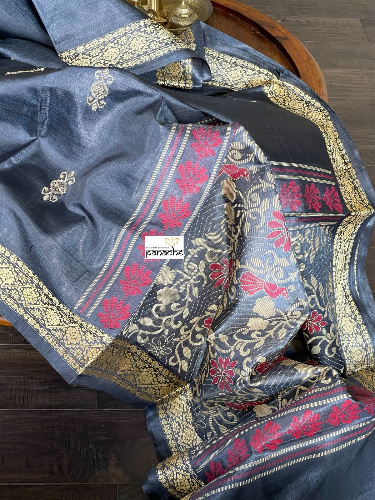 Pure Tussar Silk Woven - Grayish Black