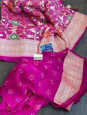 Bandhej Khaddi Georgette Banarasi - Magenta Pink
