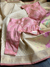 Silk Cotton Kora Banarasi - Cream Paithani Pallu