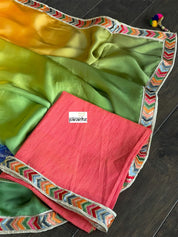 Designer Satin Silk - Yellow Green Shaded