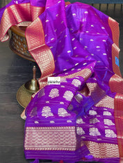 Pure Chanderi Organza Silk - Purple Red