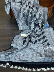 Khaddi Georgette Banarasi - Black Silver Zari