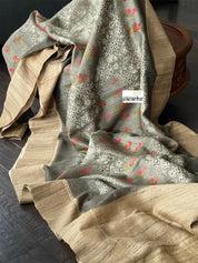 Pure Gicha Tussar Silk - Light Moss Grey Digital Printed