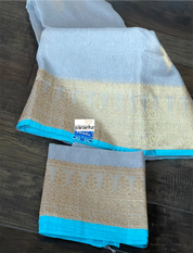 Linen Silk Banarasi - Grey Firozi