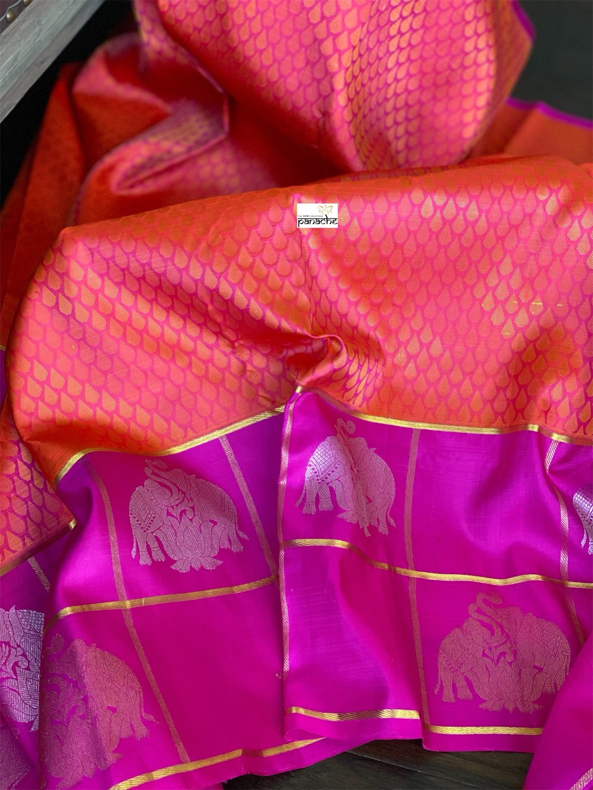 Silk Kanjivaram - Pink Orange Dual Shaded