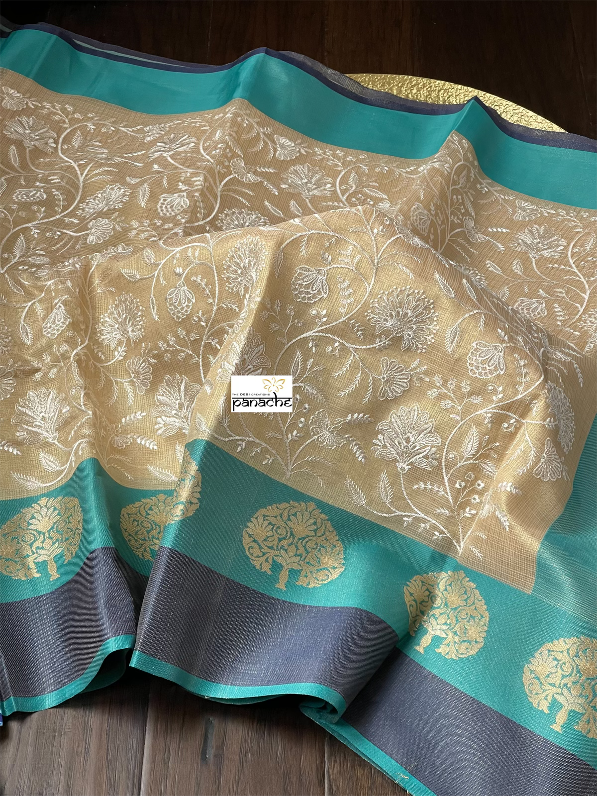 Tissue Kota Silk Embroidered - Golden Beige FIrozi
