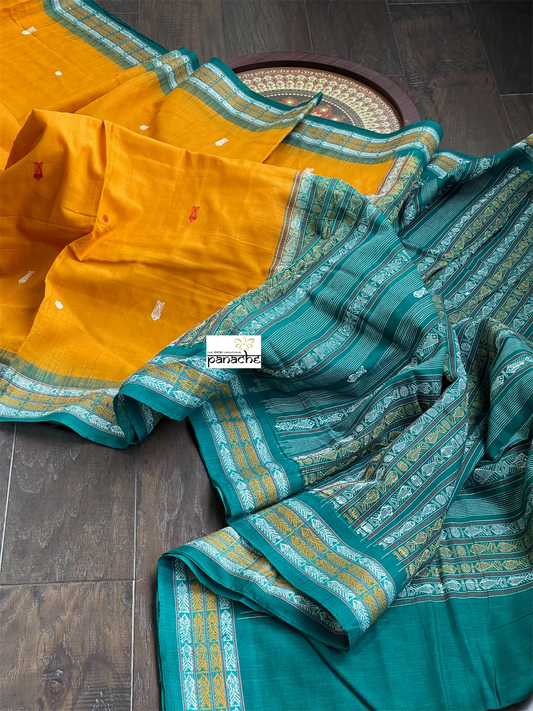 Pure Habaspuri Cotton Handloom - Golden Yellow Teal Green