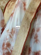 Khaddi Georgette Banarasi - Off-White Rust Brwon Tie-dye Khadhua Woven