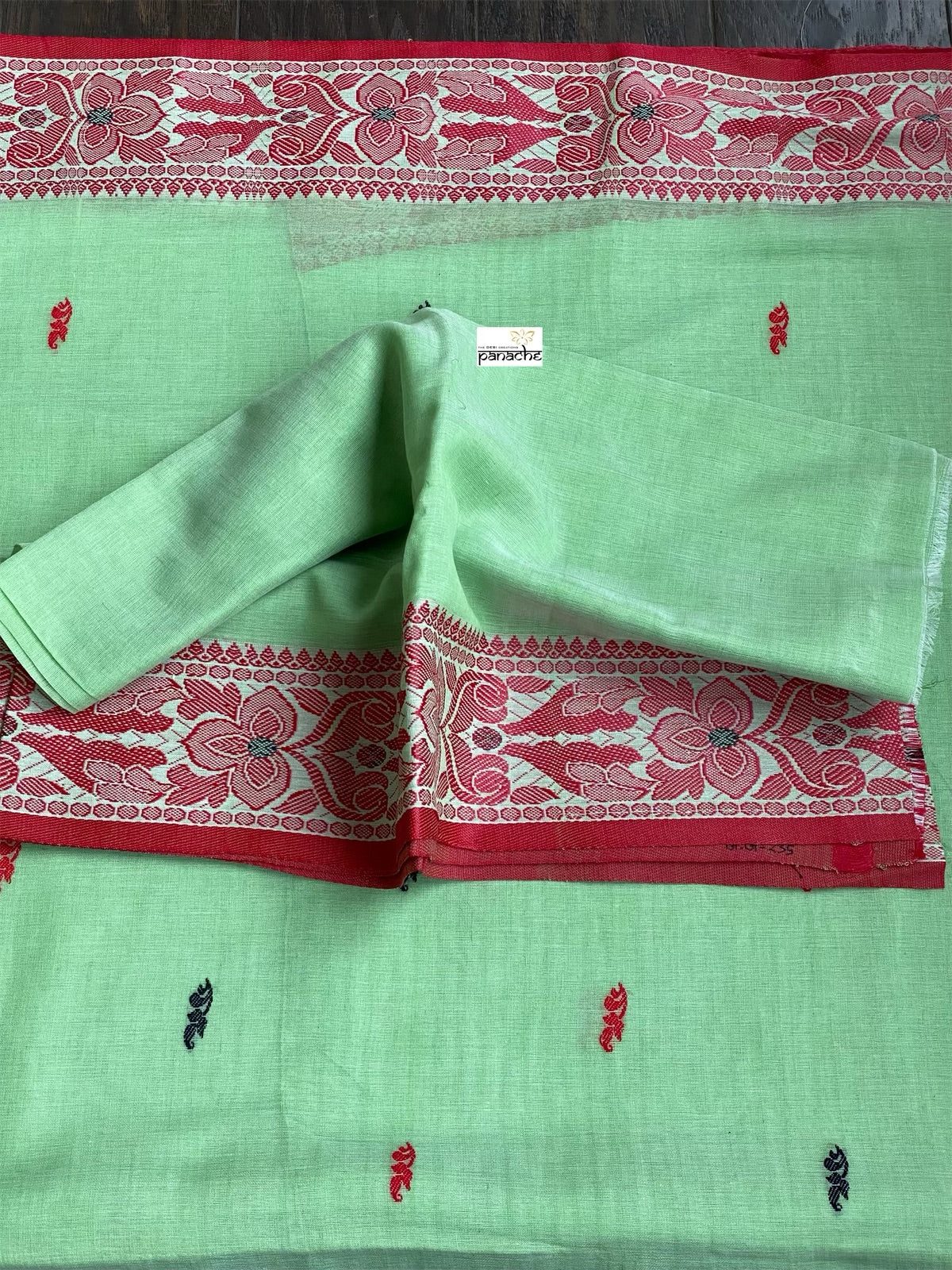 Khadi Cotton Dongria - Light Green Red HandWoven