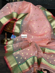 Pure Chanderi Organza Silk - Light Peach Pink Eknaliya