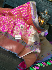 Katan Silk Banarasi - Shot Pink Paithani Woven