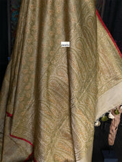 Pure Satin Silk Tanchoi Banarasi - Beige Grey Pista Green Kani Woven