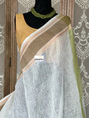 Linen Handloom - Off White Pista Green