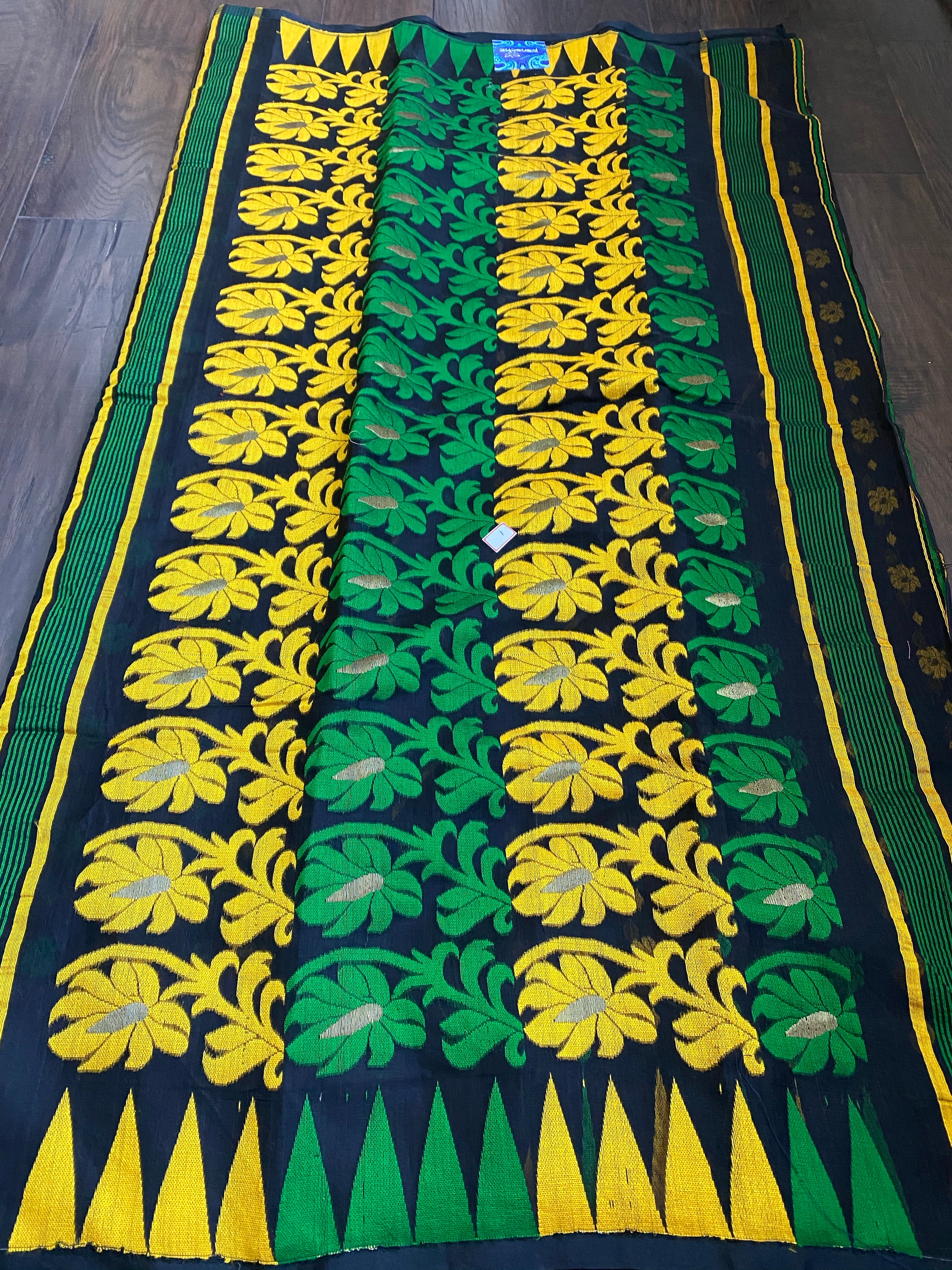 Soft Jamdaani- Black Green Yellow Woven