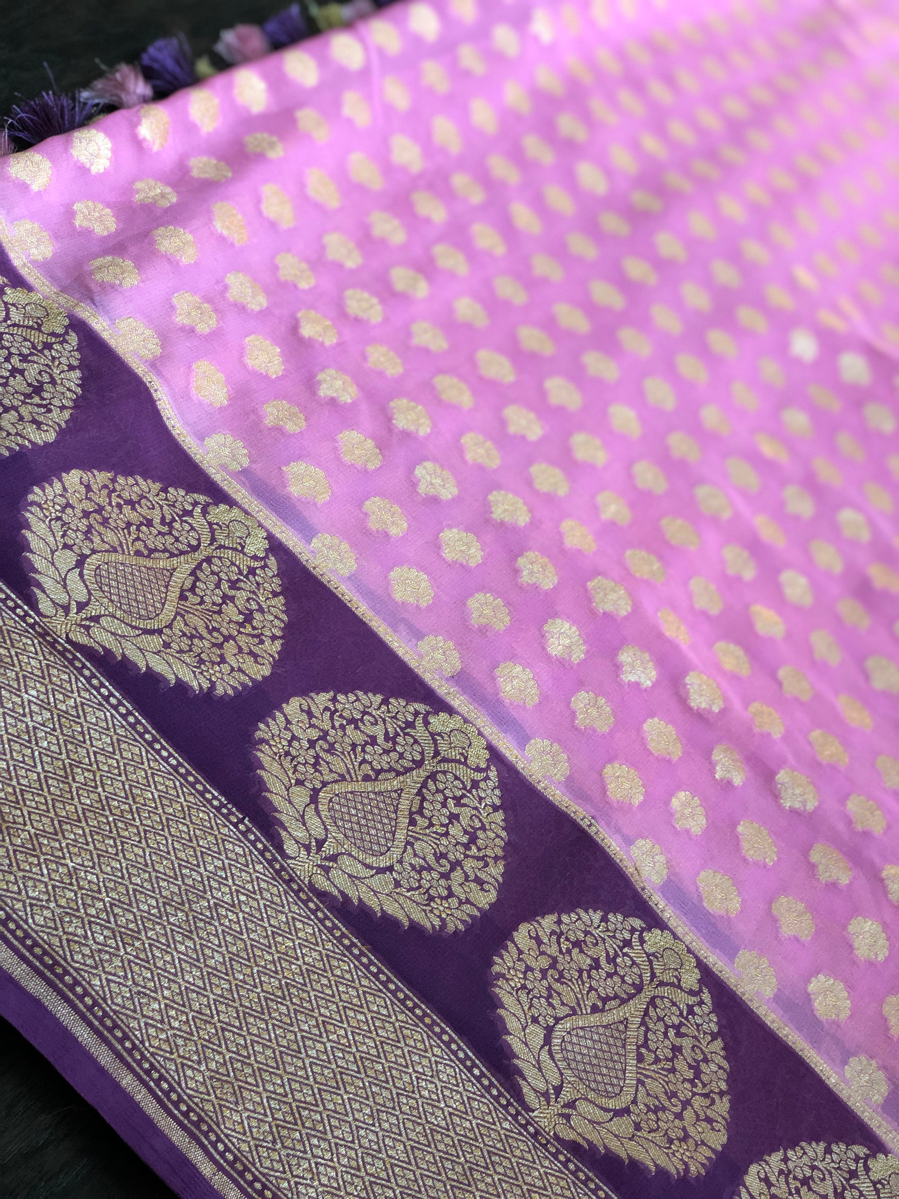 Khaddi Georgette Banarasi - Pink Purple Butidaar