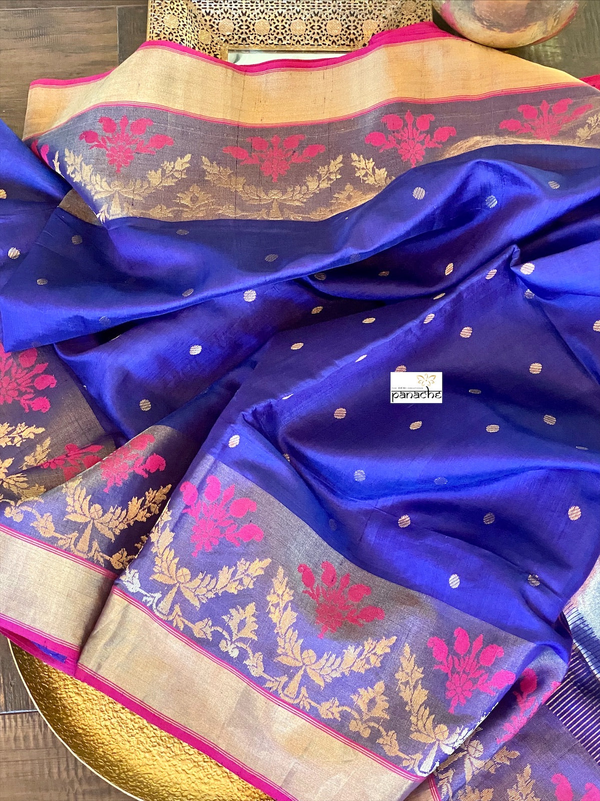 Pure Chanderi Silk - Navy Blue Purple Dual Shaded