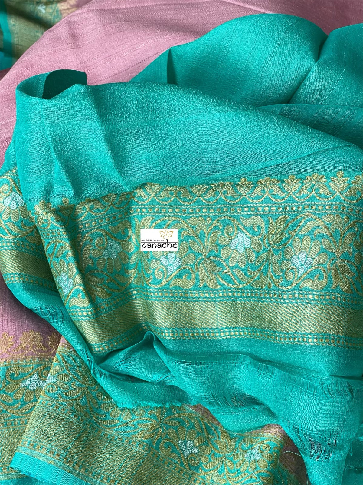 Tussar Georgette Banarasi- Pink Sea Green