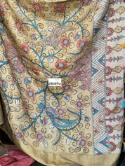 Pen Kalamkari Tussar Silk - Hand-painted Brick Red