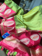 Pure Silk Katan Banarasi - Pista Green Pink