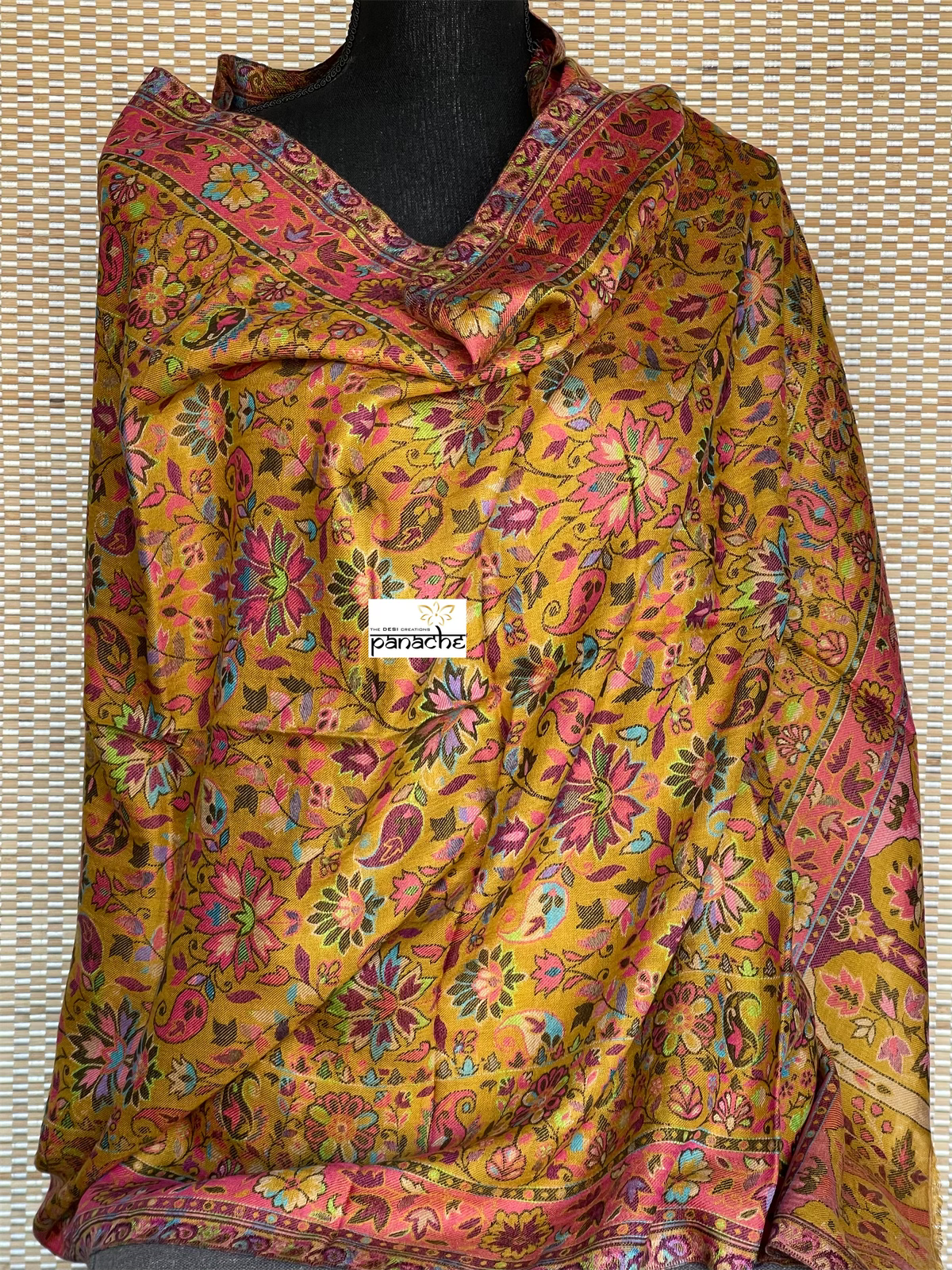 Kashmiri Kani Work Stole - Yellow Multi Resham Woven