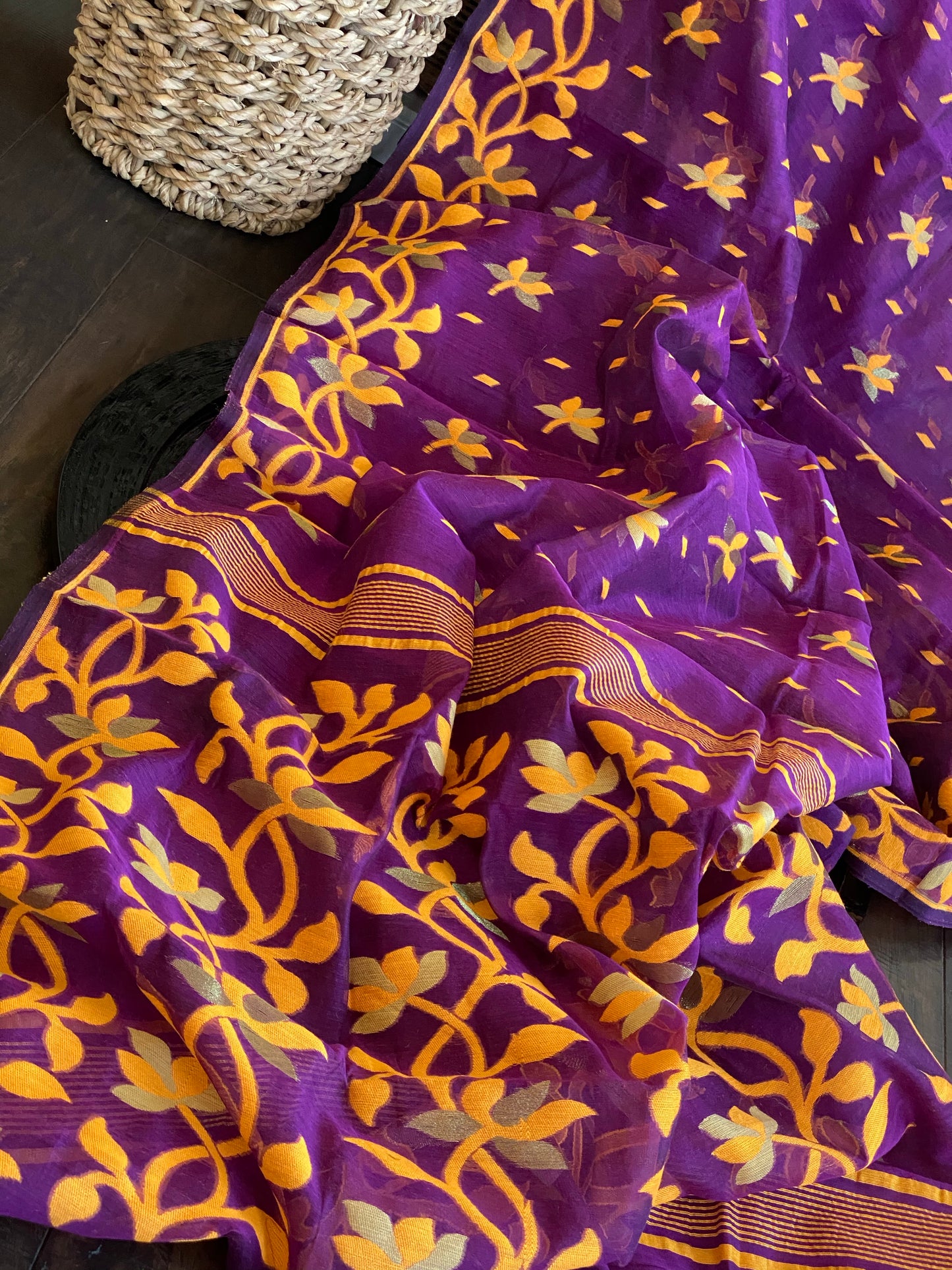 Soft Jamdaani- Purple Yellow Woven