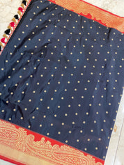 Katan Silk Banarasi - Black Red Paiesley