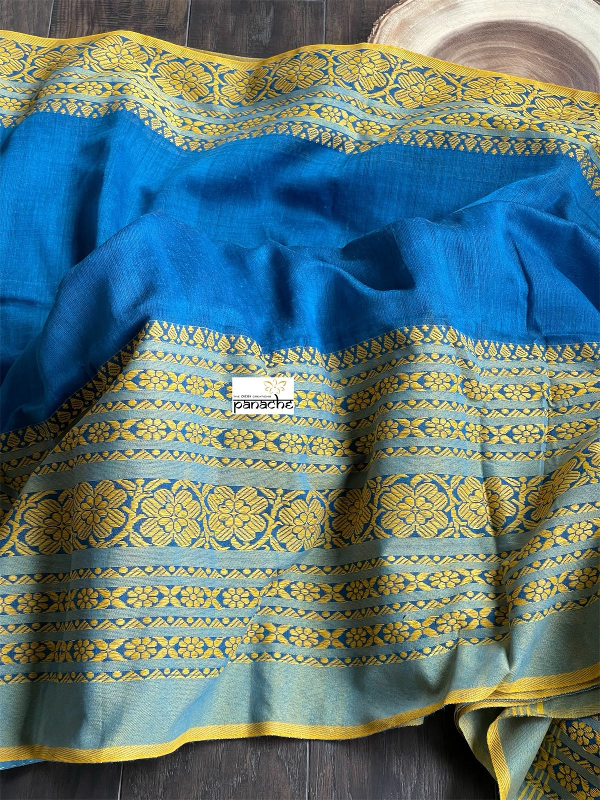 Begampuri Cotton Saree - Blue Yellow Woven