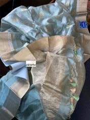 Pure Chanderi Patti Silk - Metallic Sea Green Jaal woven
