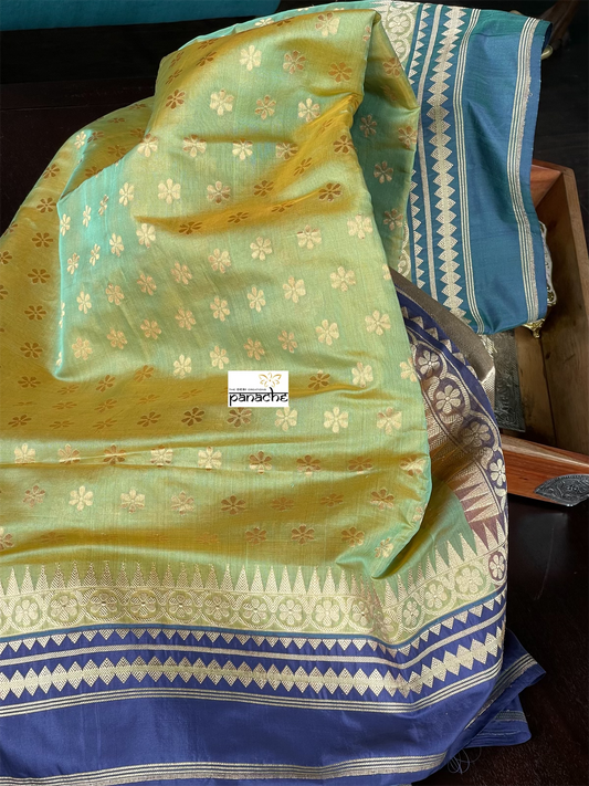 Organza Silk Banarasi -  Pista Green Blue Kadwa