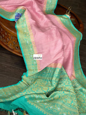 Tussar Georgette Banarasi- Pink Sea Green