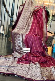 Tussar Silk Banarasi- Maroon Striped